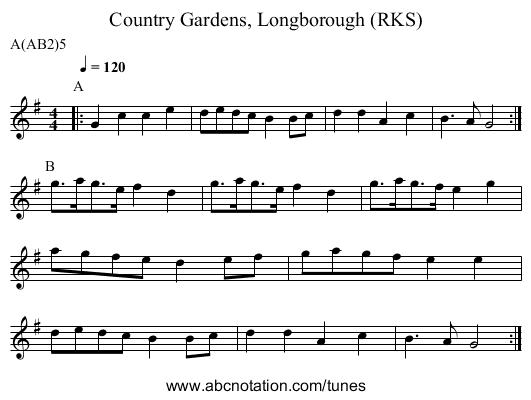 Country Gardens, Longborough (RKS) - staff notation