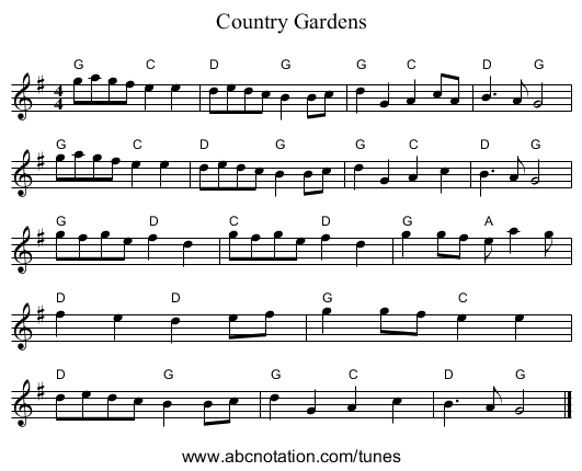 Country Gardens - staff notation