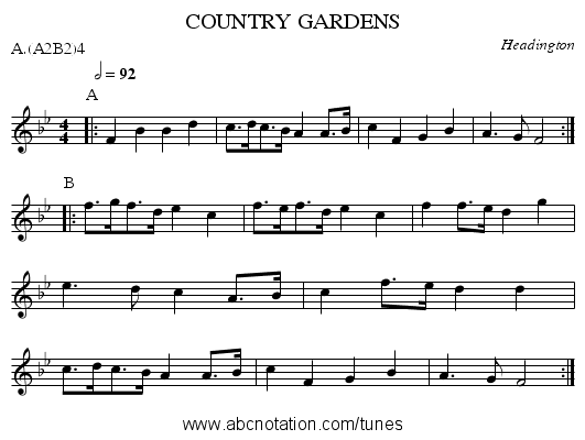 COUNTRY GARDENS - staff notation