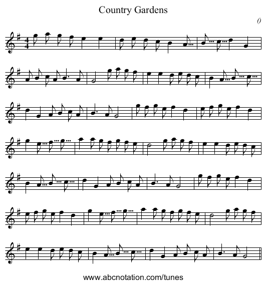 Country Gardens - staff notation