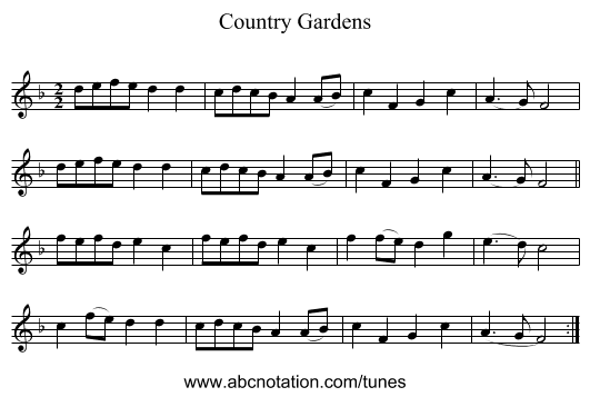 Country Gardens - staff notation