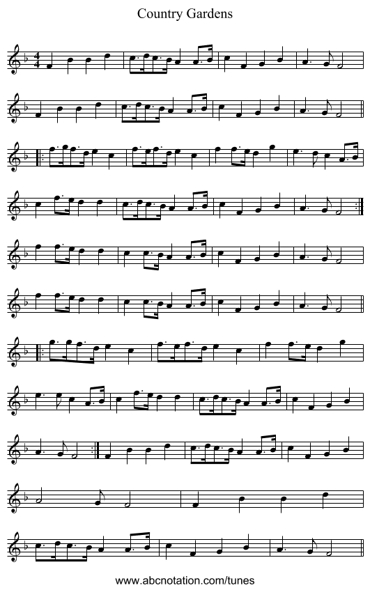 Country Gardens - staff notation