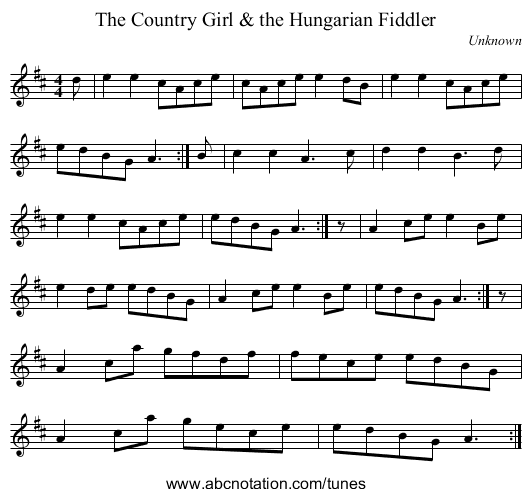 Country Girl & the Hungarian Fiddler, The - staff notation