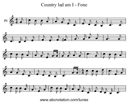 Country lad am I - Fone - staff notation