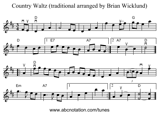 Country Waltz (traditional arranged by Brian Wicklund) - staff notation