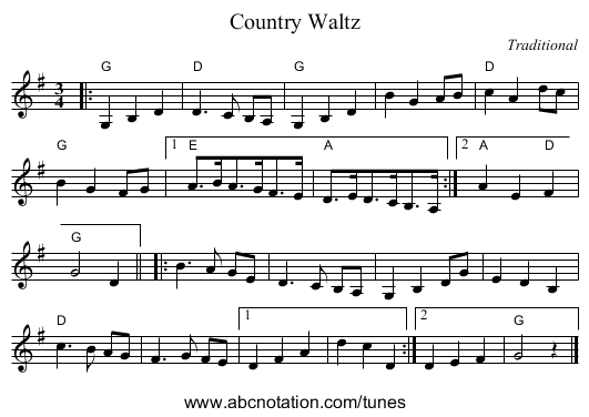 Country Waltz - staff notation