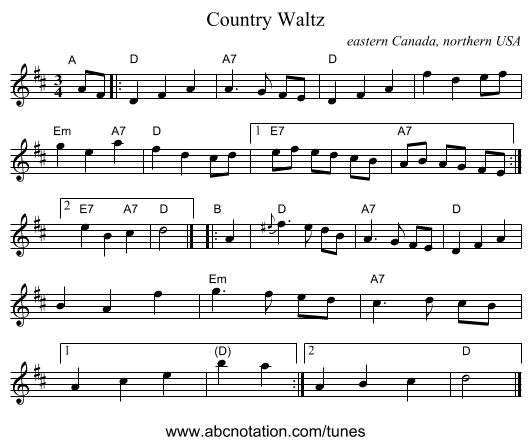 Country Waltz - staff notation