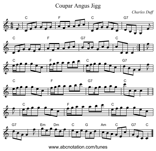 Coupar Angus Jigg - staff notation