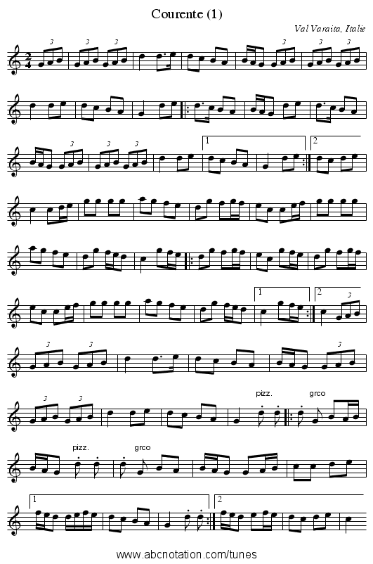 Courente (1) - staff notation