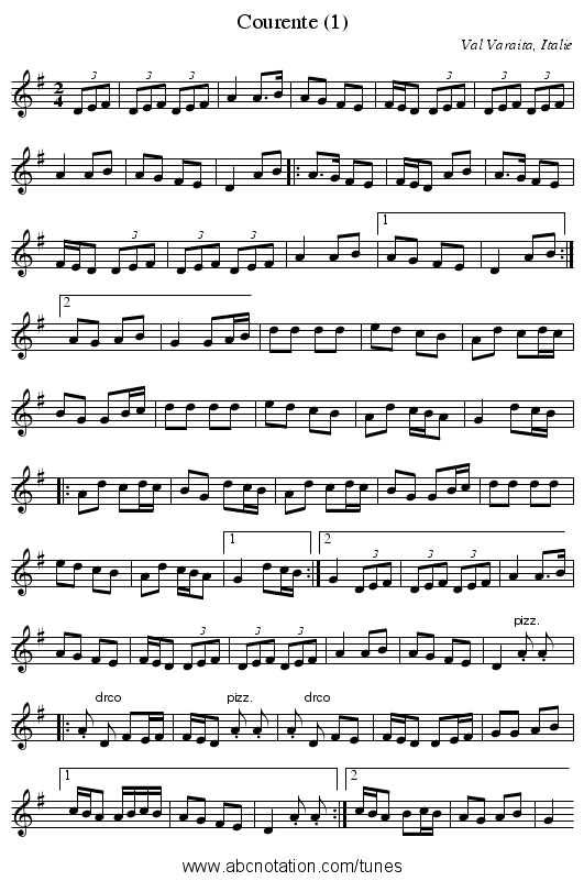 Courente (1) - staff notation