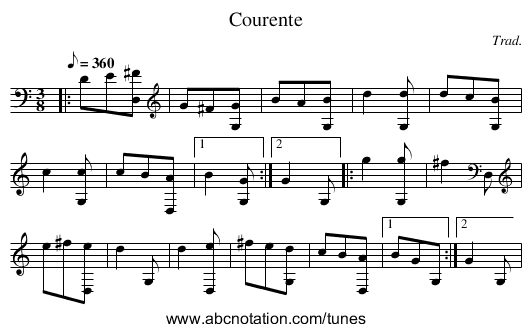 Courente - staff notation