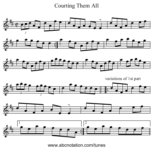 Courting Them All - staff notation