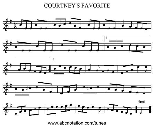 COURTNEY'S FAVORITE - staff notation