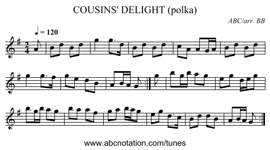 COUSINS' DELIGHT (polka) - staff notation