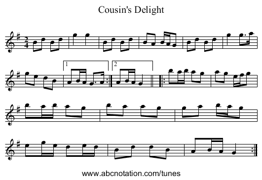 Cousin's Delight - staff notation