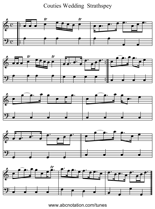 Couties Wedding  Strathspey - staff notation