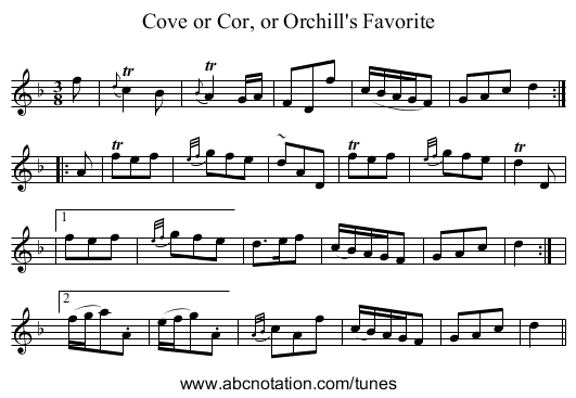Cove or Cor, or Orchill's Favorite - staff notation