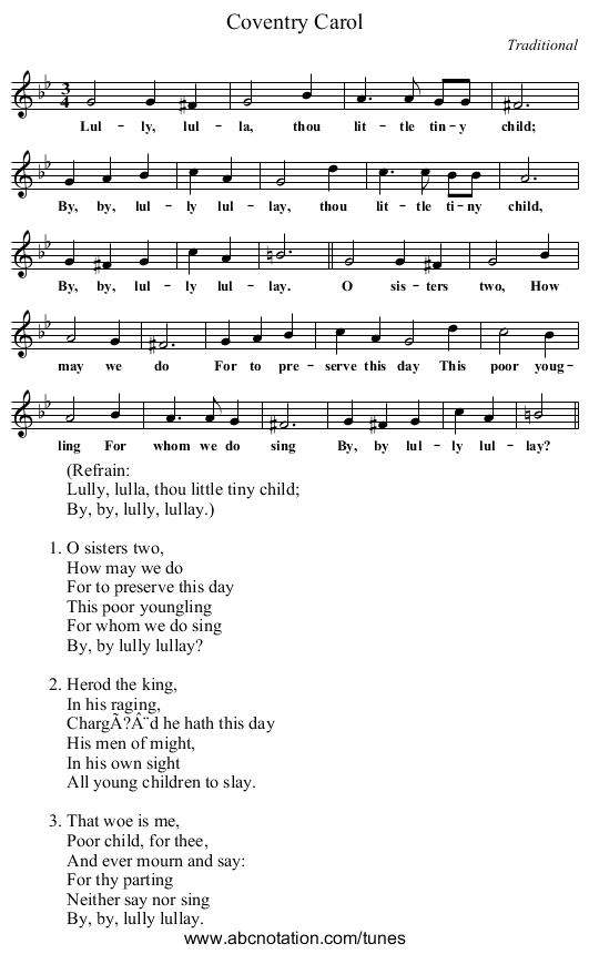 Coventry Carol - staff notation