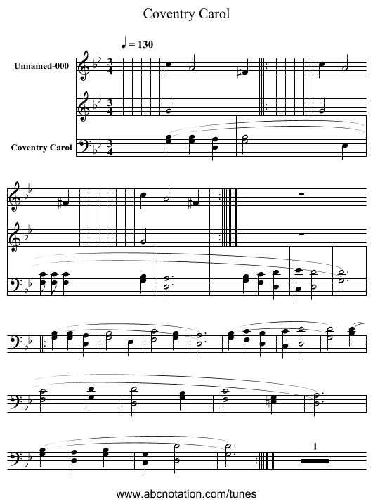 Coventry Carol - staff notation