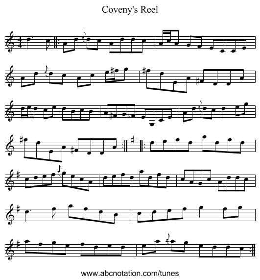 Coveny's Reel - staff notation