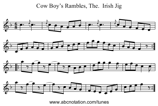 Cow Boy’s Rambles, The.  Irish Jig - staff notation