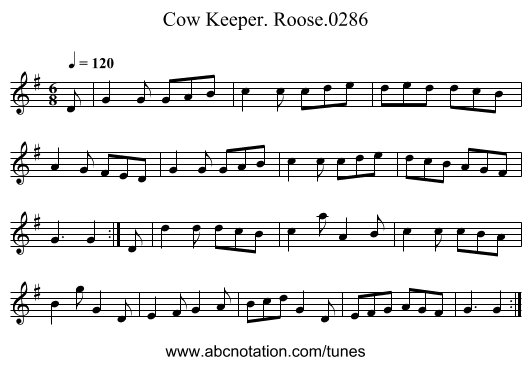 Cow Keeper. Roose.0286 - staff notation