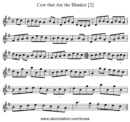 Cow that Ate the Blanket [2] - staff notation