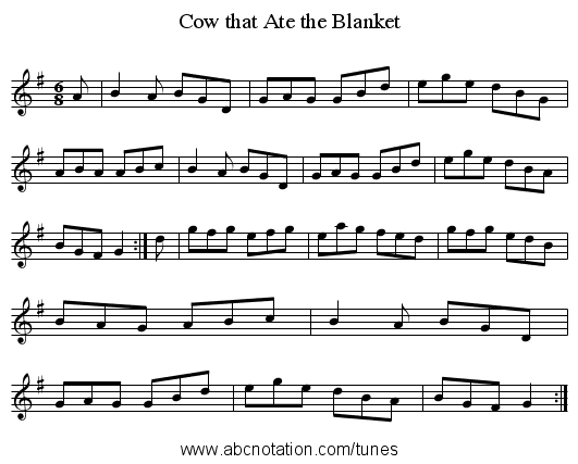 Cow that Ate the Blanket - staff notation