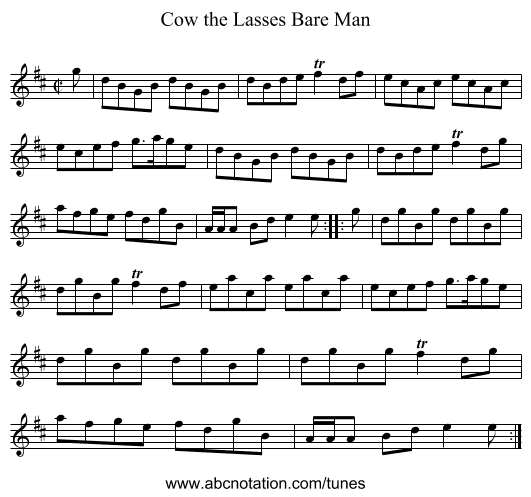 Cow the Lasses Bare Man - staff notation