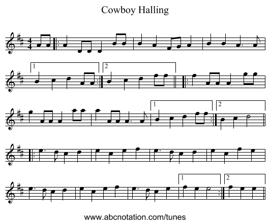 Cowboy Halling - staff notation