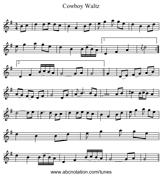 Cowboy Waltz - staff notation
