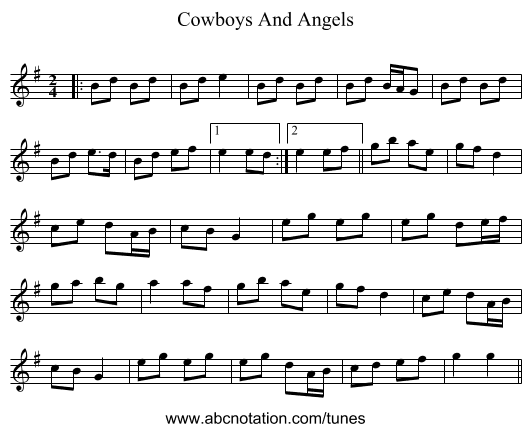 Cowboys And Angels - staff notation