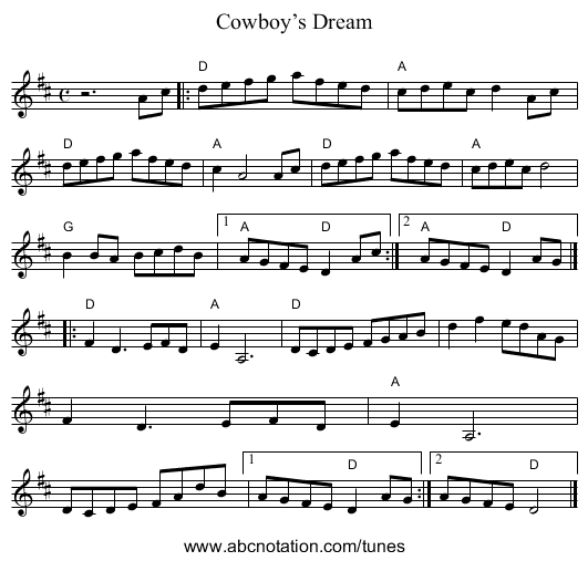 Cowboy’s Dream - staff notation