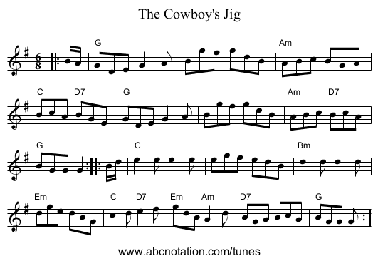 Cowboy's Jig, The - staff notation