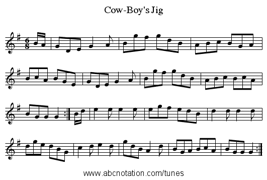 Cow-Boy's Jig - staff notation