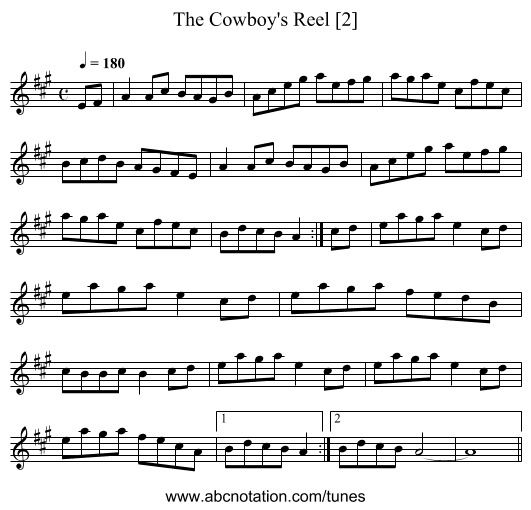 Cowboy's Reel [2], The - staff notation
