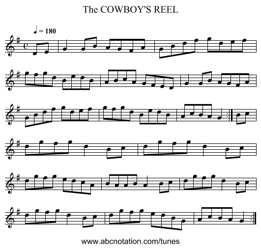 COWBOY'S REEL, The - staff notation