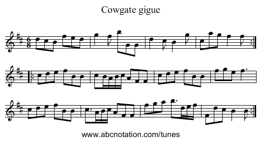 Cowgate gigue - staff notation