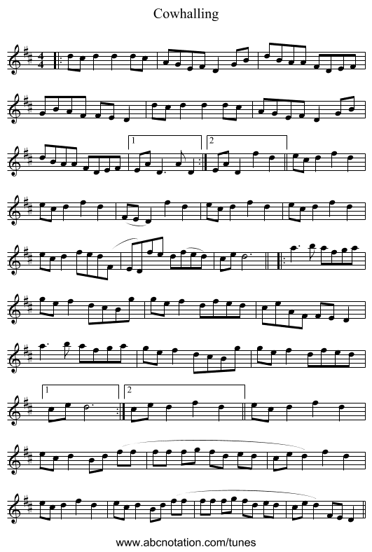 Cowhalling - staff notation