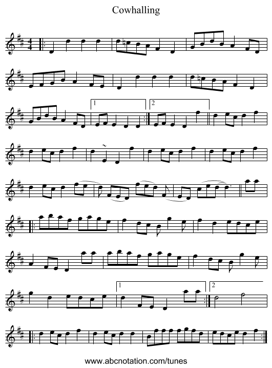 Cowhalling - staff notation
