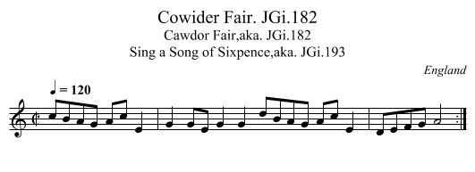 Cowider Fair. JGi.182 - staff notation