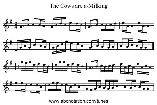 Cows are a-Milking, The - staff notation