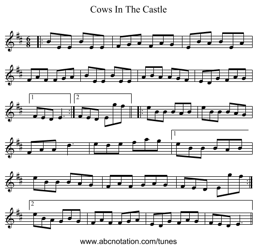 Cows In The Castle - staff notation