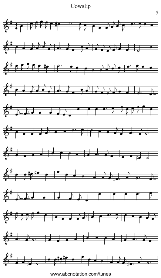 Cowslip - staff notation