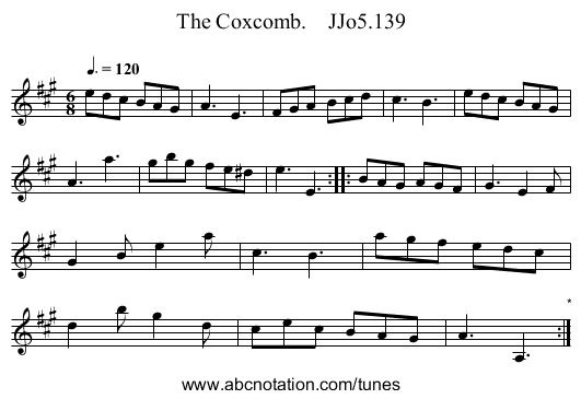 Coxcomb.    JJo5.139, The - staff notation