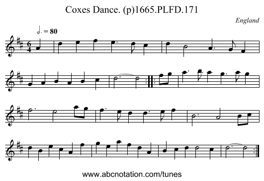 Coxes Dance. (p)1665.PLFD.171 - staff notation