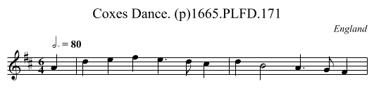 Coxes Dance. (p)1665.PLFD.171 - staff notation