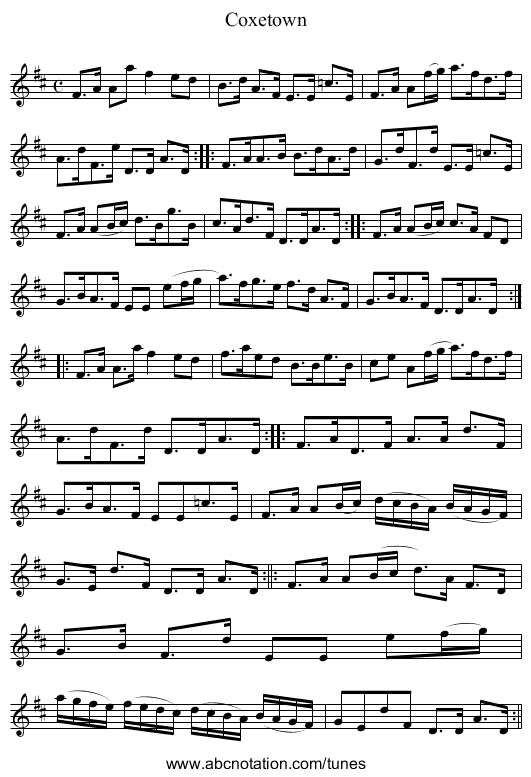 Coxetown - staff notation