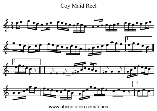 Coy Maid Reel - staff notation