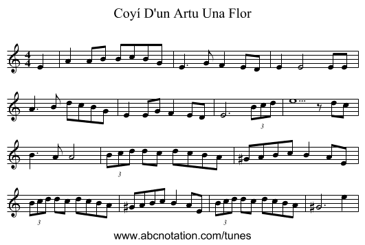 Coyí D'un Artu Una Flor - staff notation